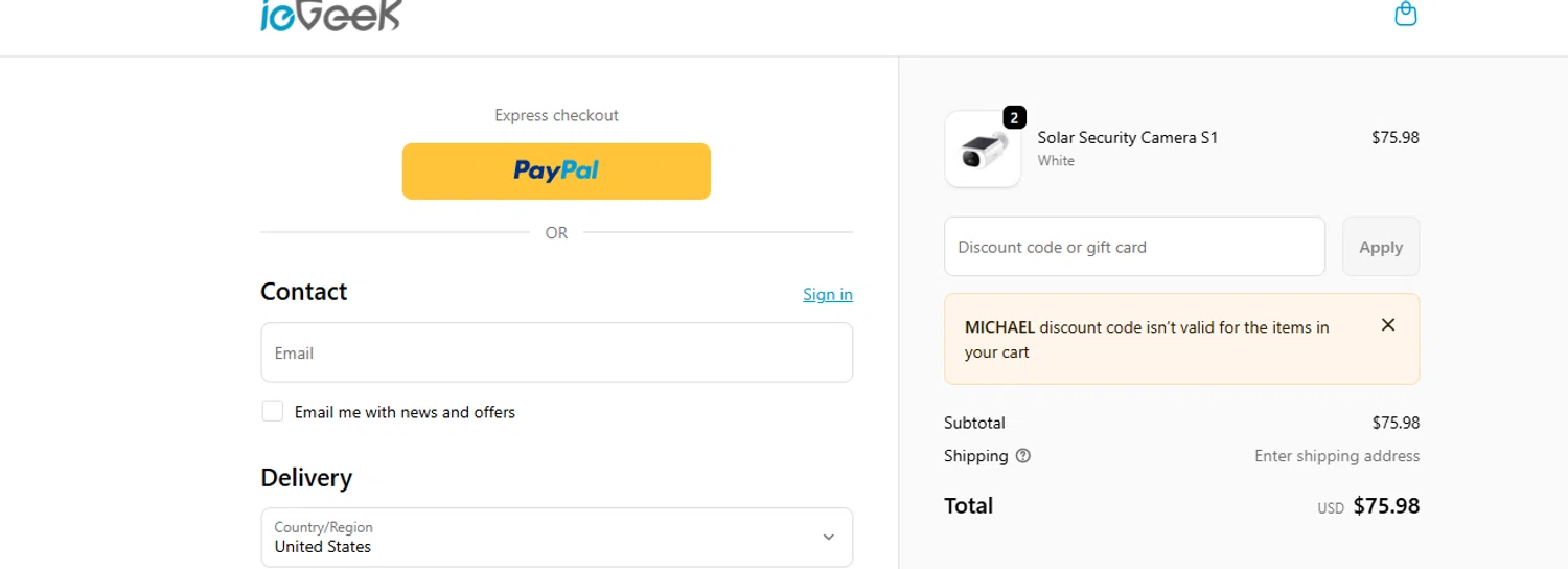 ieGeek discount code screenshot showing code MICHAEL applied at ieGeek checkout page. Uploaded by SimplyCodes community member ashe1986 on Oct 3, 2025