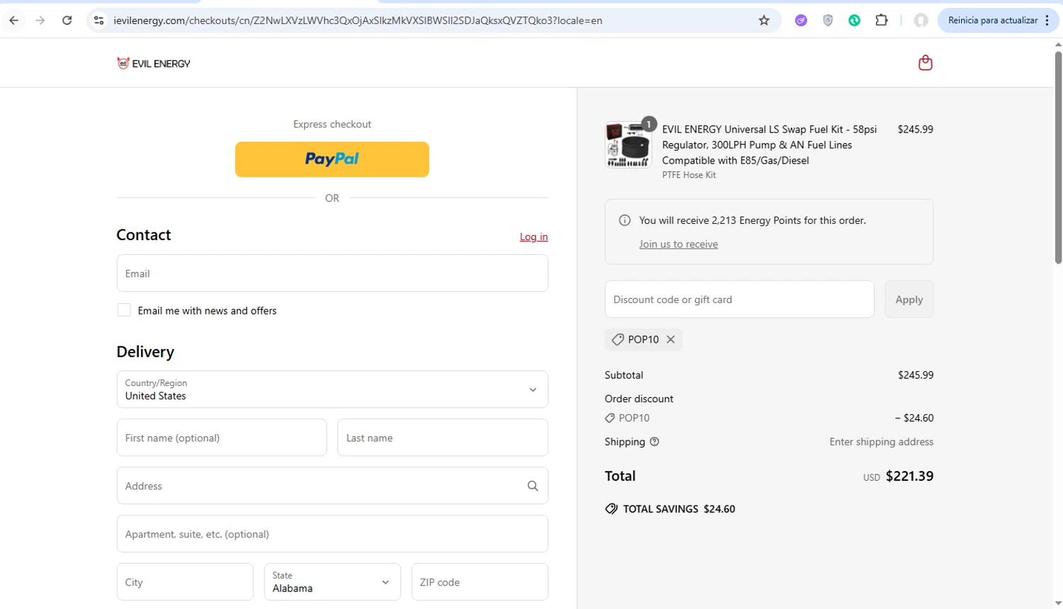 EVIL ENERGY discount code screenshot showing code POP10 applied at EVIL ENERGY checkout page. Uploaded by SimplyCodes community member ronaldacunajr13 on Jun 19, 2025