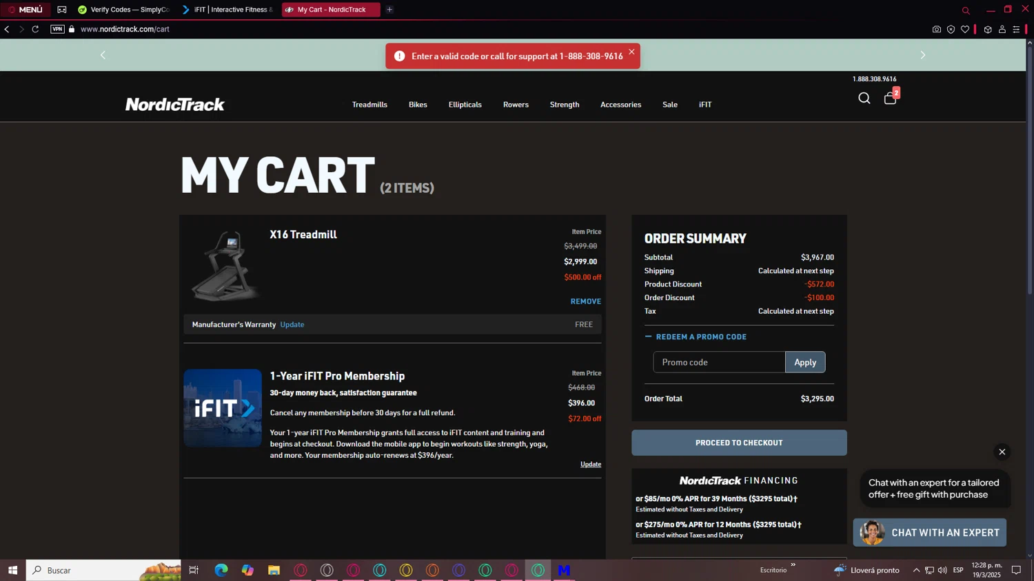iFIT Workout App promo code screenshot showing code LAMIN15 applied at iFIT Workout App checkout page. Uploaded by SimplyCodes community member ValueLegend167 on Mar 19, 2025
