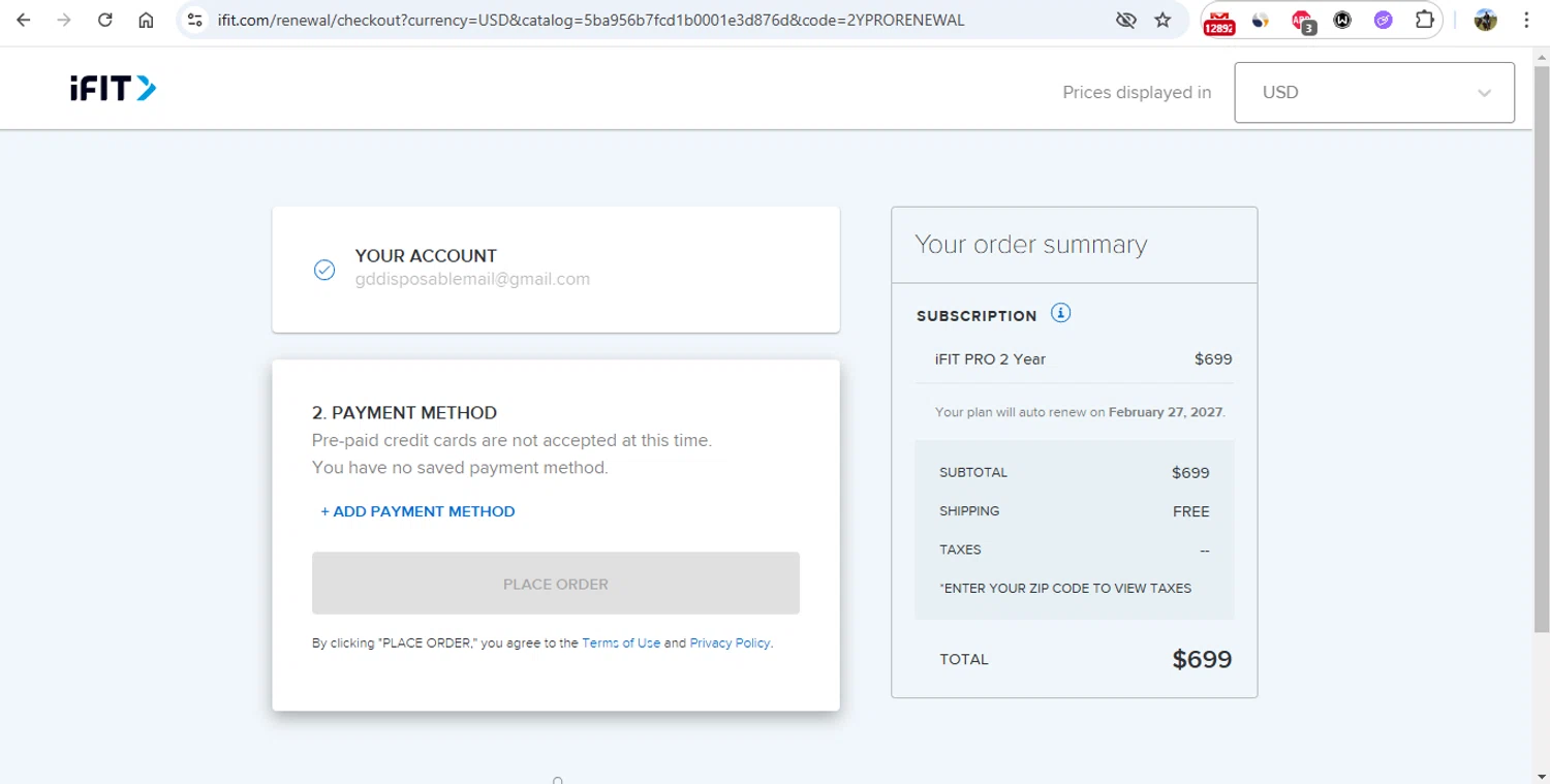 iFIT Workout App promo code screenshot showing code J22ef applied at iFIT Workout App checkout page. Uploaded by SimplyCodes community member gonzalodamole on Feb 27, 2025