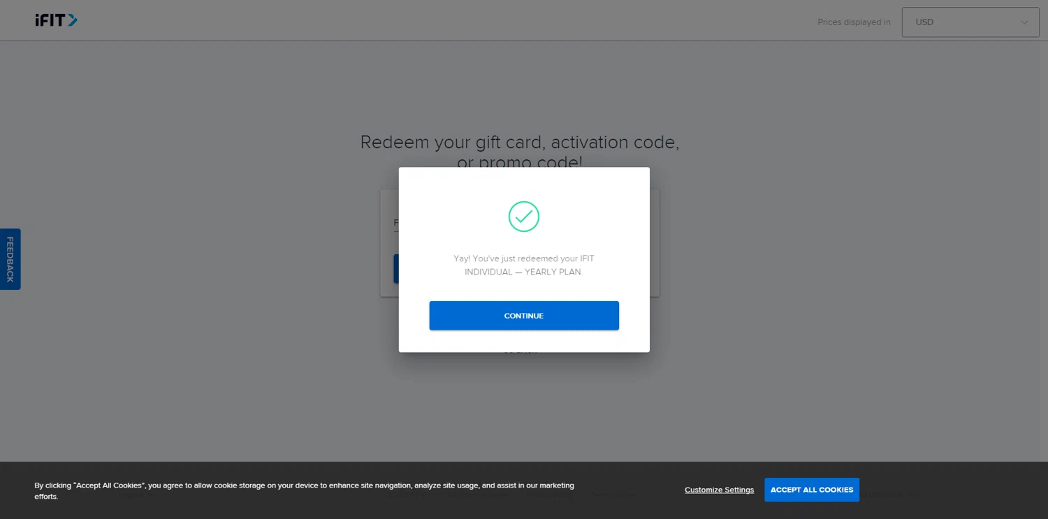 iFIT Workout App checkout page showing iFIT Workout App promo code box | Screenshot taken by SimplyCodes community member on Oct 1, 2023