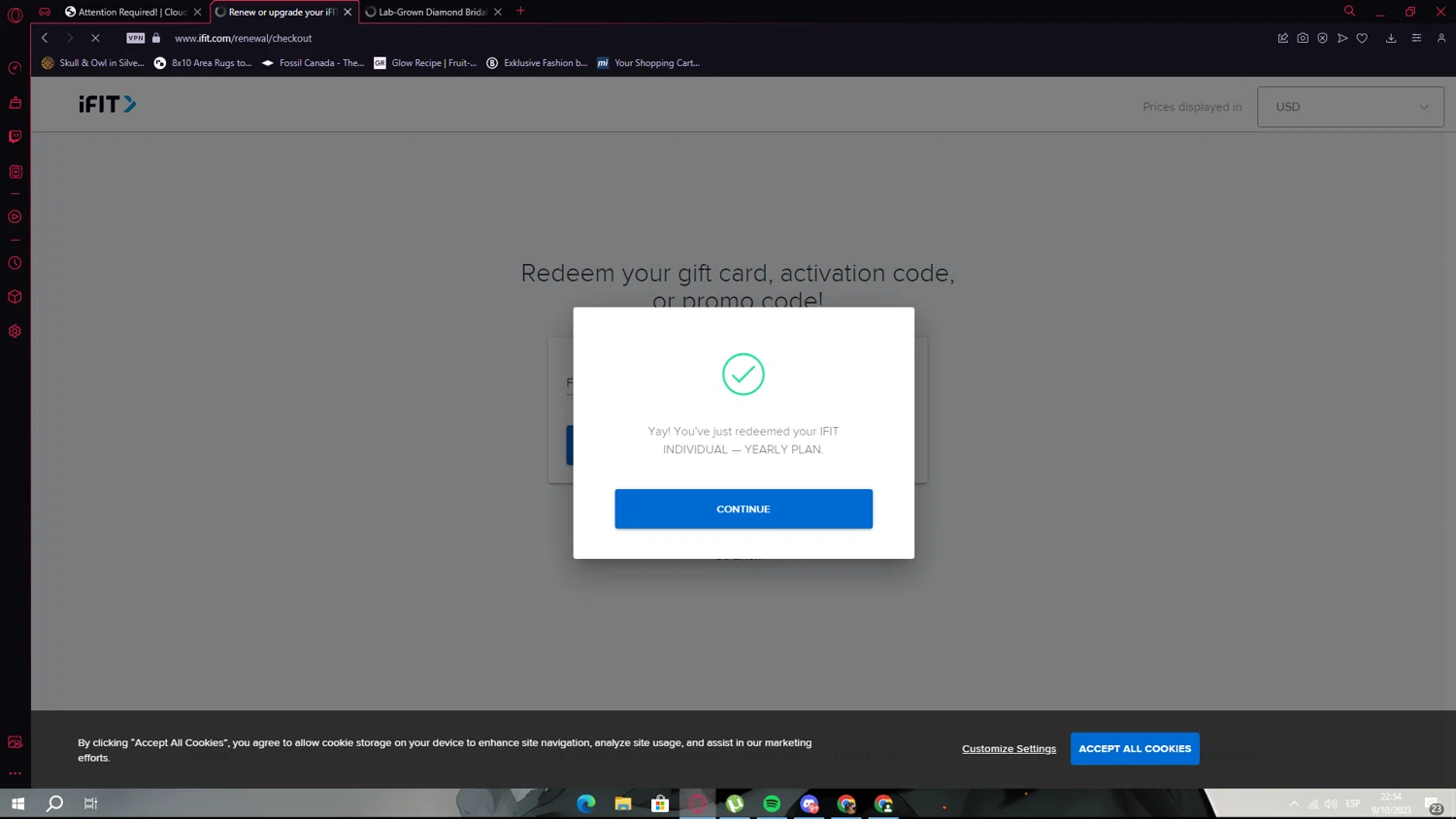 iFIT Workout App checkout page showing iFIT Workout App promo code box | Screenshot taken by SimplyCodes community member on Oct 10, 2023