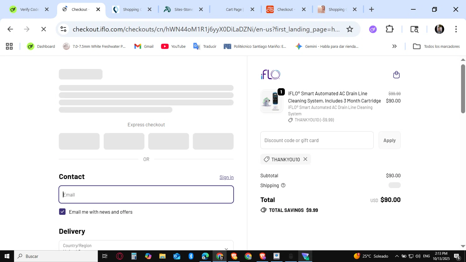 iFLO discount code screenshot showing code THANKYOU10 applied at iFLO checkout page. Uploaded by SimplyCodes community member KataldoMustafack on Oct 13, 2025