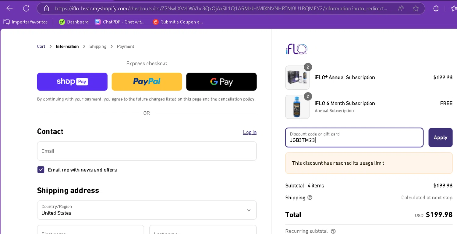 iFLO discount code screenshot showing code JGB3TM23 applied at iFLO checkout page. Uploaded by SimplyCodes community member FredoGodofredo on Apr 6, 2025