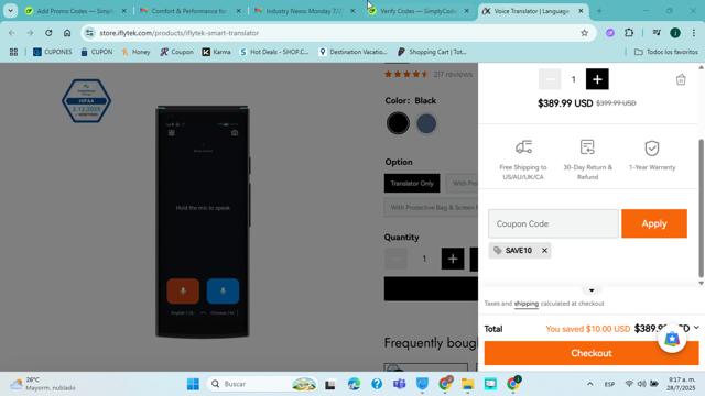 iFLYTEK checkout page showing iFLYTEK coupon code box | Screenshot taken by SimplyCodes community member on Jul 28, 2025