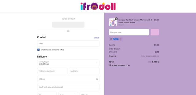 iFrodoll checkout page showing iFrodoll discount code box | Screenshot taken by SimplyCodes community member on Sep 16, 2025