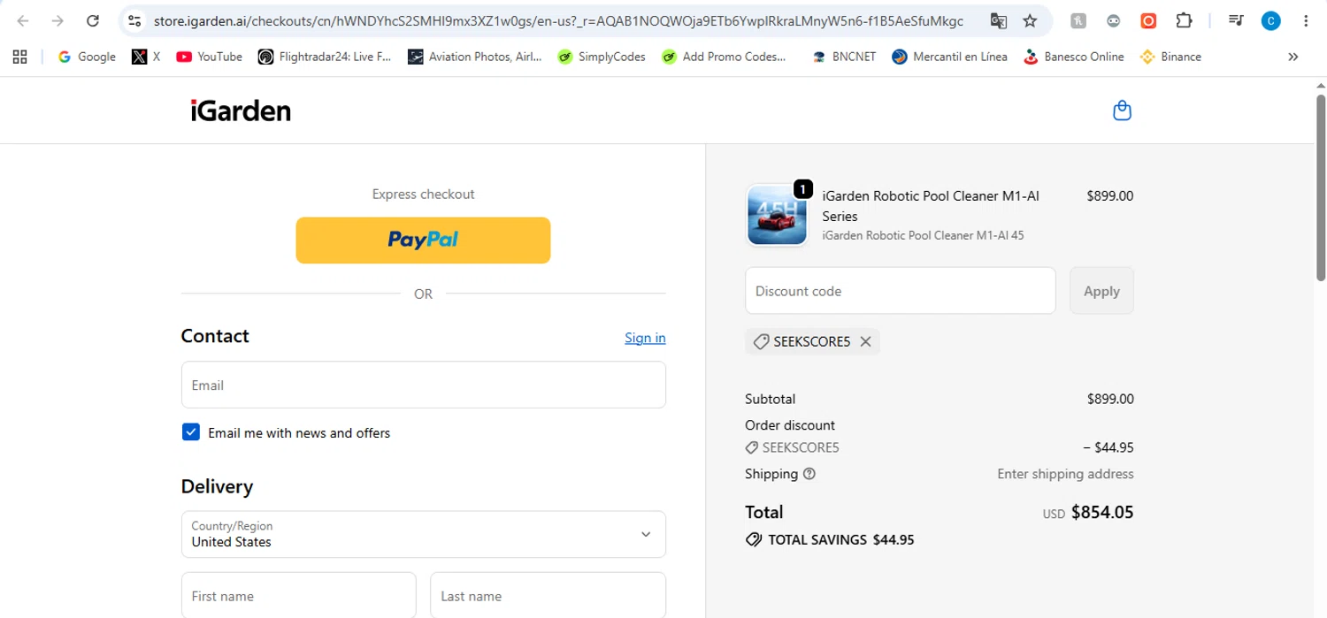 iGarden promo code screenshot showing code SeekScore5 applied at iGarden checkout page. Uploaded by SimplyCodes community member victor on Jun 20, 2026