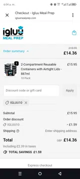 IGLUU10 coupon verification screenshot