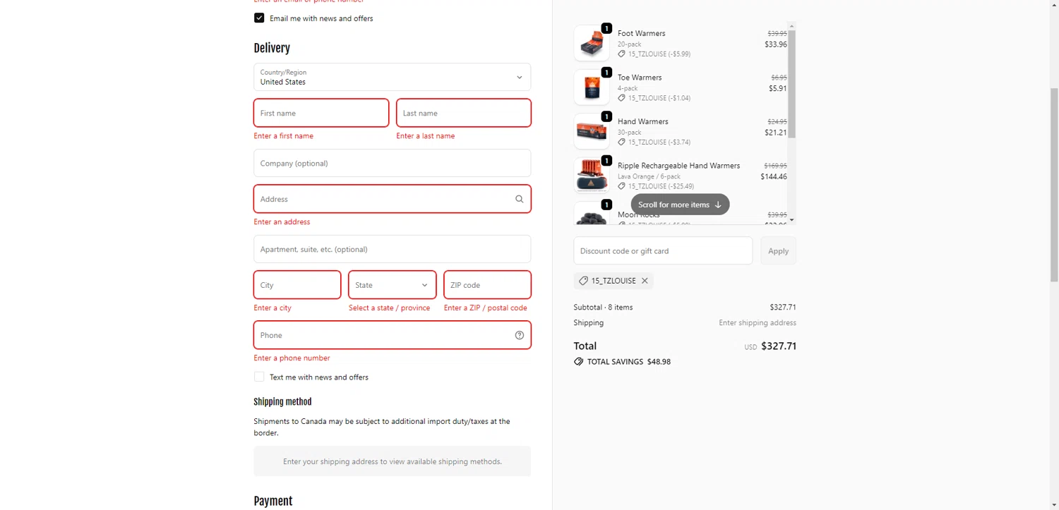 Ignik Outdoors checkout page showing Ignik Outdoors promo code box | Screenshot taken by SimplyCodes community member on Jan 3, 2026
