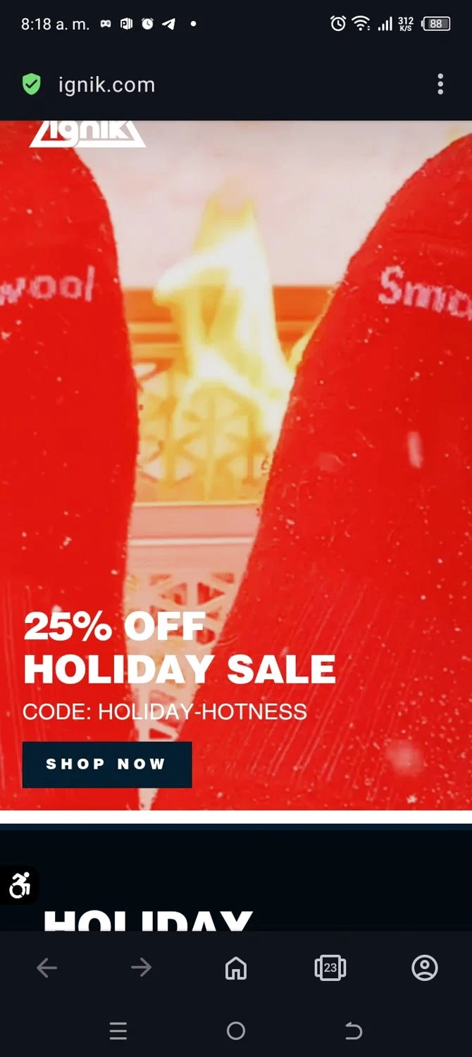 Ignik Outdoors promo code screenshot showing code Holiday-hotness applied at Ignik Outdoors checkout page. Uploaded by SimplyCodes community member ANABEL on Jan 1, 2025