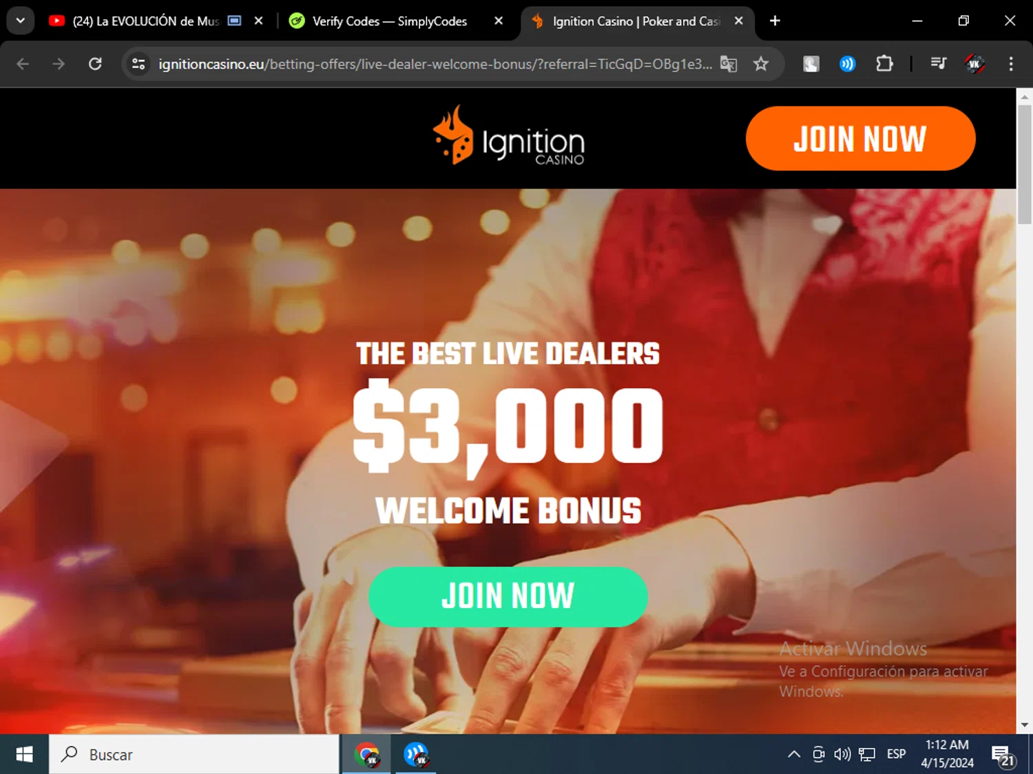 Ignition Casino checkout page showing Ignition Casino promo code box | Screenshot taken by SimplyCodes community member on Apr 15, 2024