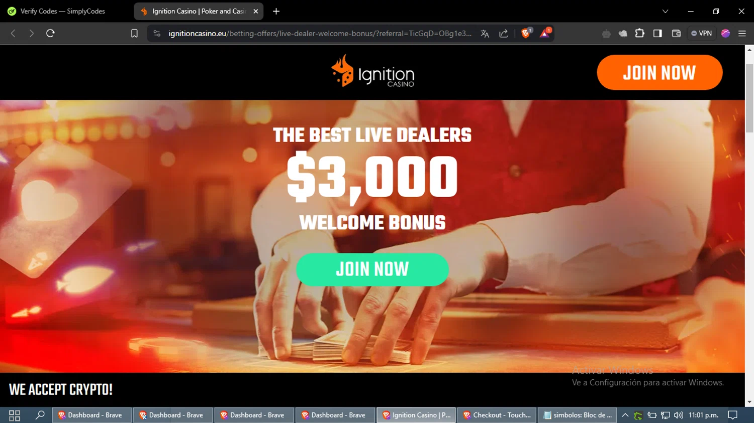 Ignition Casino checkout page showing Ignition Casino promo code box | Screenshot taken by SimplyCodes community member on May 27, 2024