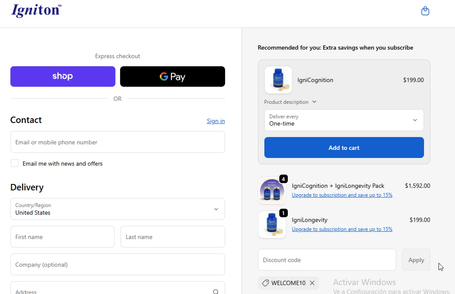 Igniton promo code screenshot showing code WELCOME10 applied at Igniton checkout page. Uploaded by SimplyCodes community member danyx_gx on Dec 20, 2025