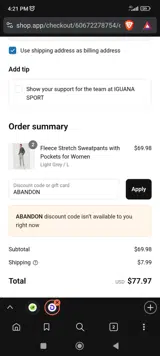 ABANDON coupon verification screenshot