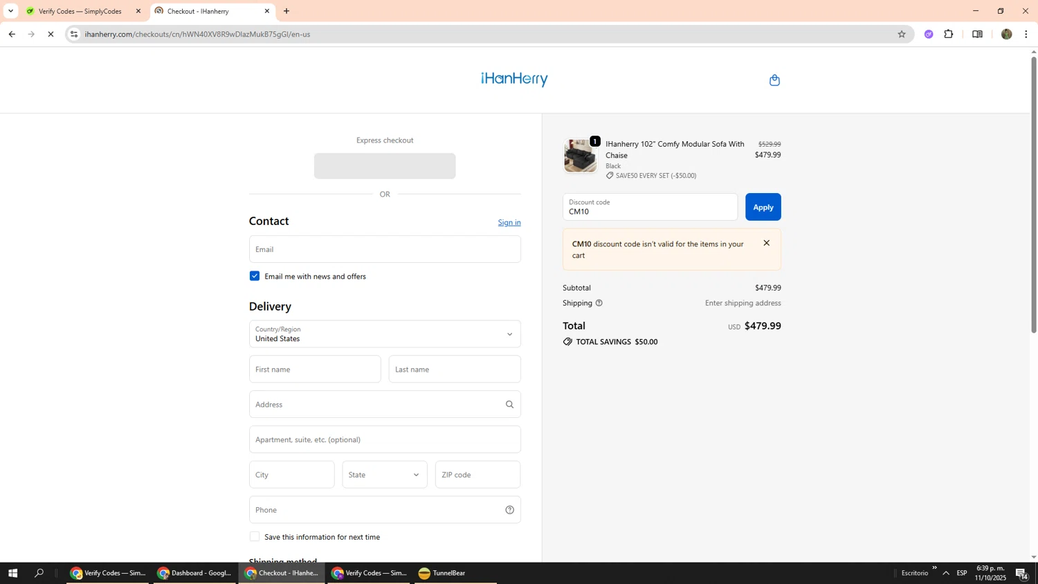 IHanherry promo code screenshot showing code CM10 applied at IHanherry checkout page. Uploaded by SimplyCodes community member Phoenix585 on Oct 11, 2025