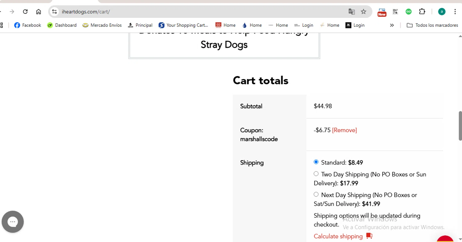 iHeartDogs coupon code screenshot showing code MARSHALLSCODE applied at iHeartDogs checkout page. Uploaded by SimplyCodes community member anthonydiaz1 on May 21, 2025