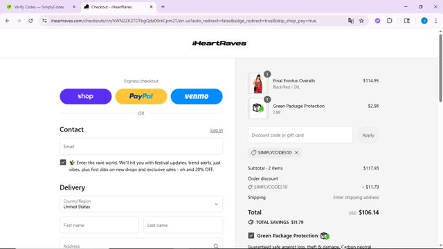 iHeartRaves checkout page showing iHeartRaves discount code box | Screenshot taken by SimplyCodes community member on Sep 4, 2025
