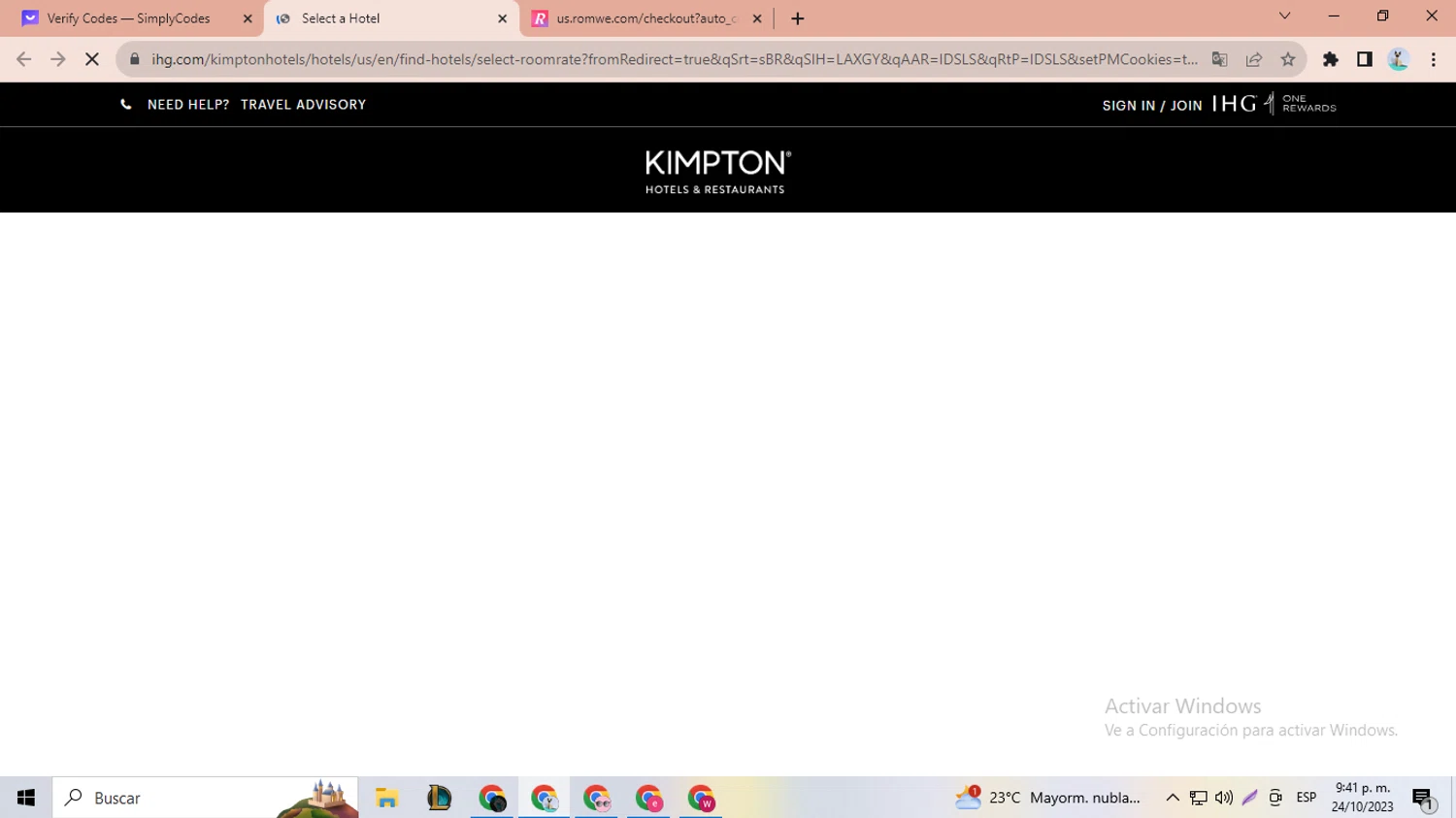 IHG checkout page showing IHG discount code box | Screenshot taken by SimplyCodes community member on Oct 25, 2023