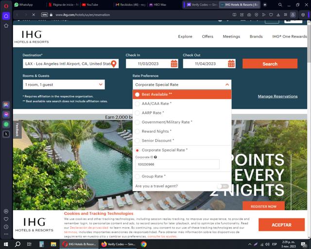 IHG checkout page showing IHG discount code box | Screenshot taken by SimplyCodes community member on Nov 3, 2023
