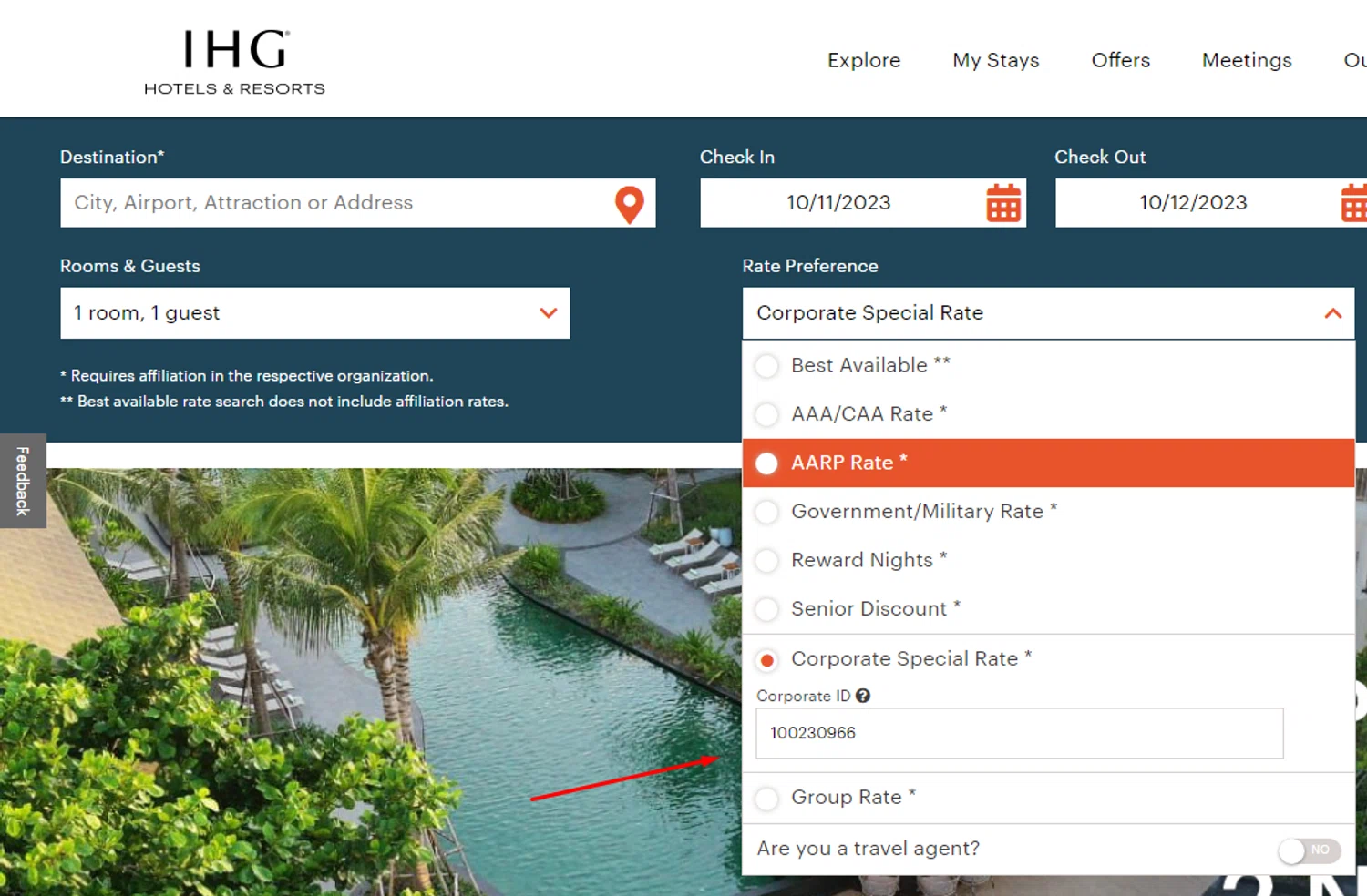 IHG checkout page showing IHG discount code box | Screenshot taken by SimplyCodes community member on Oct 11, 2023