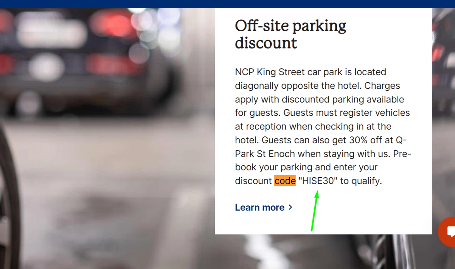Verification screenshot for 30% Off Site Parking at IHG — 3mo ago