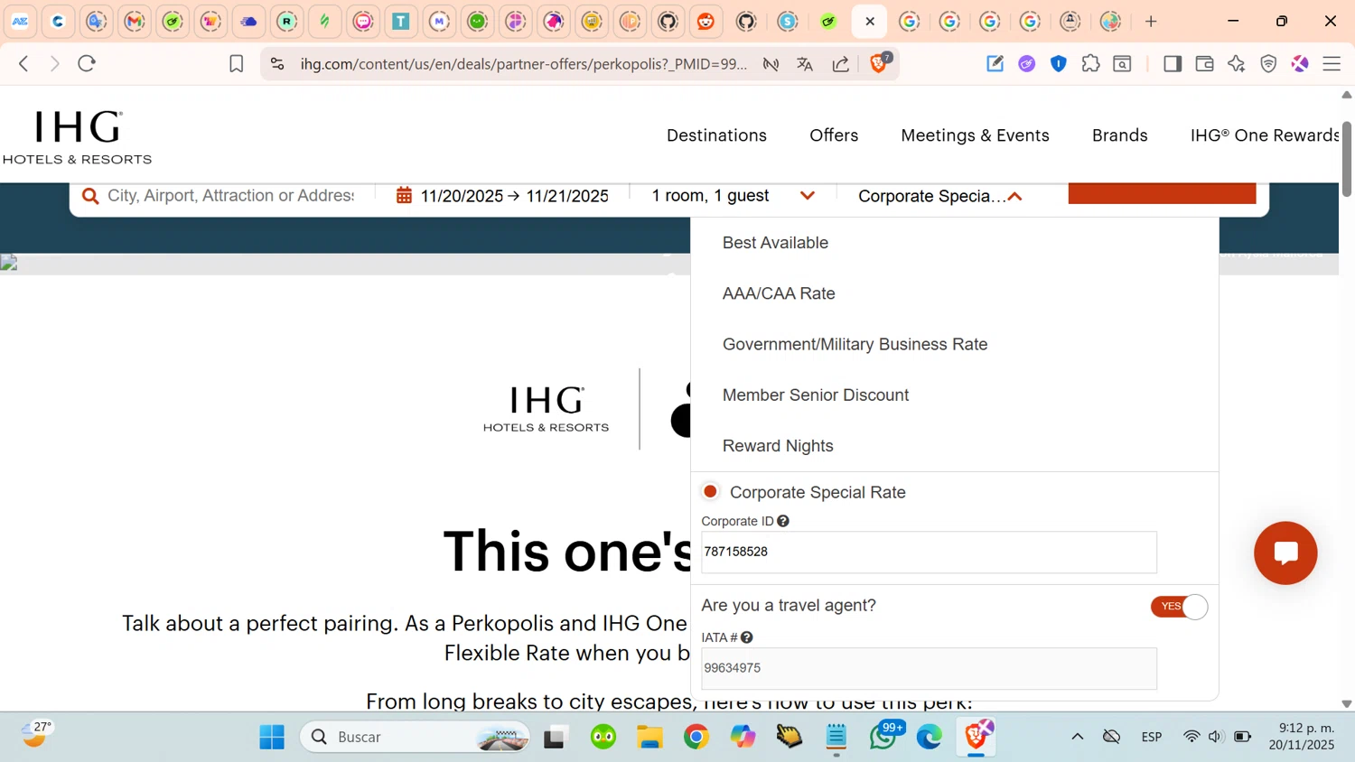 IHG discount code screenshot showing code 787158528 applied at IHG checkout page. Uploaded by SimplyCodes community member cosita on Nov 21, 2025