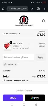 IH Gear coupon verification screenshot