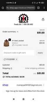 IH Gear coupon verification screenshot