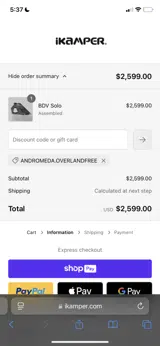 iKamper coupon verification screenshot