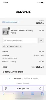 iKamper coupon verification screenshot