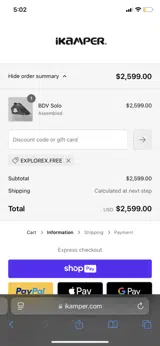 iKamper coupon verification screenshot
