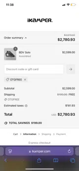 iKamper coupon verification screenshot