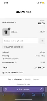 iKamper coupon verification screenshot