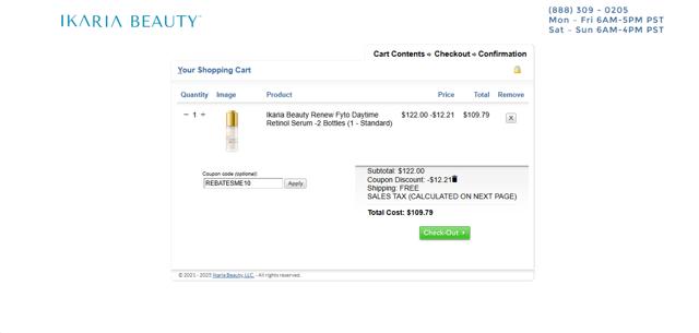 Ikaria Beauty checkout page showing Ikaria Beauty coupon code box | Screenshot taken by SimplyCodes community member on Jun 10, 2025