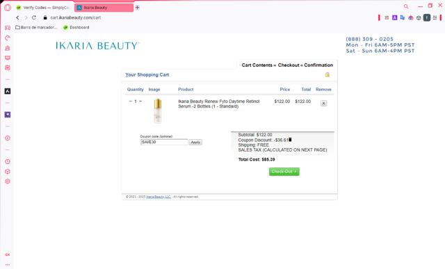 Ikaria Beauty checkout page showing Ikaria Beauty coupon code box | Screenshot taken by SimplyCodes community member on Jan 7, 2025