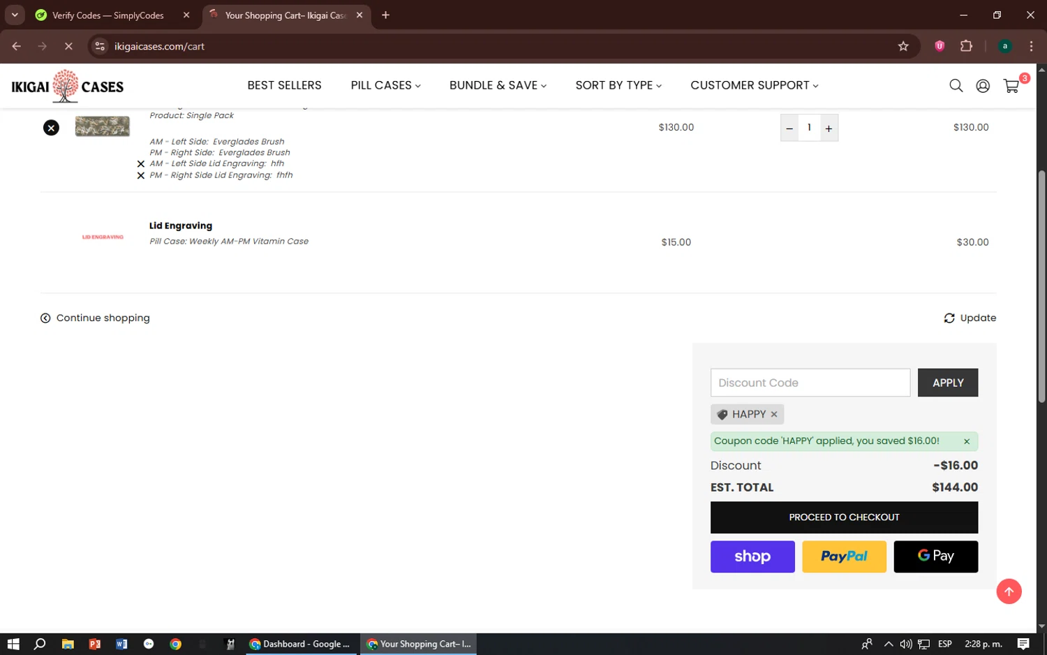 Ikigai Cases discount code screenshot showing code HAPPY applied at Ikigai Cases checkout page. Uploaded by SimplyCodes community member zizu55 on Nov 2, 2025
