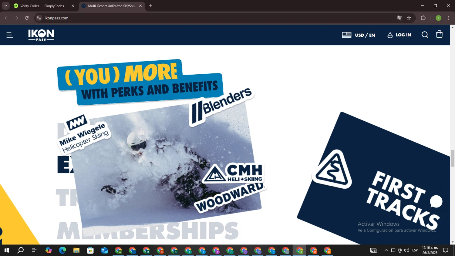 Ikon Pass promo code screenshot showing code SUNNSKI21 applied at Ikon Pass checkout page. Uploaded by SimplyCodes community member DiscountSpotter1028 on Mar 26, 2025