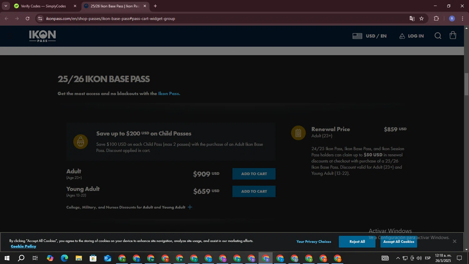 Ikon Pass checkout page showing Ikon Pass promo code box | Screenshot taken by SimplyCodes community member on Mar 26, 2025