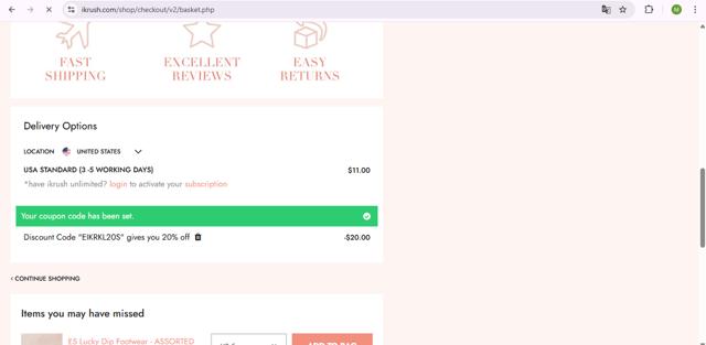 Ikrush checkout page showing Ikrush promo code box | Screenshot taken by SimplyCodes community member on Jul 24, 2025