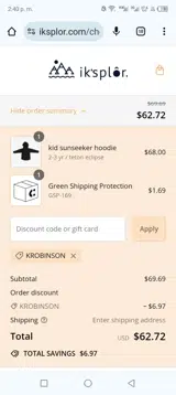 Krobinson coupon verification screenshot