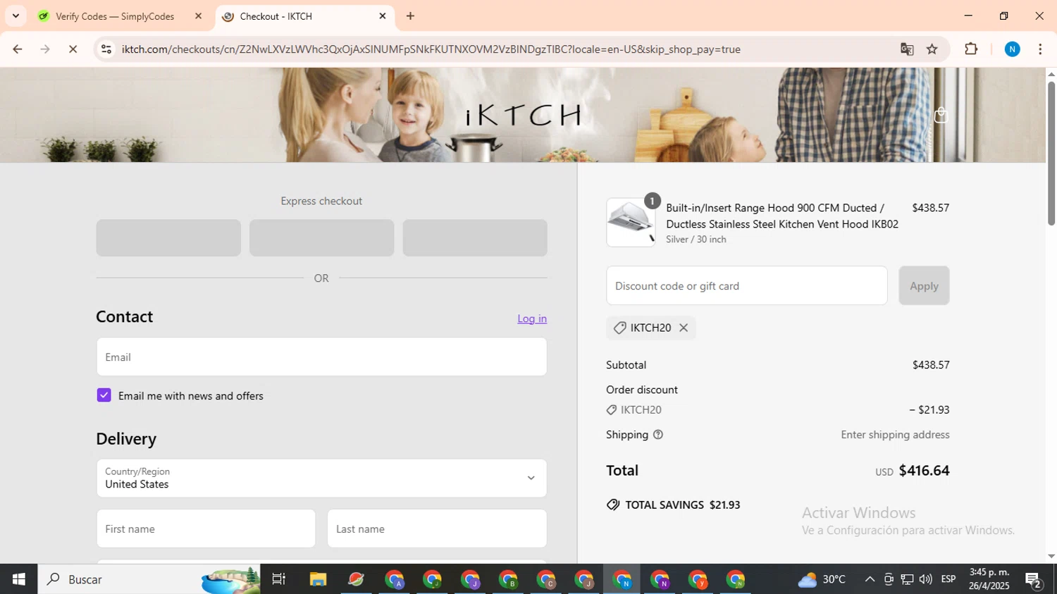 IKTCH promo code screenshot showing code IKTCH20 applied at IKTCH checkout page. Uploaded by SimplyCodes community member CoinHawk678 on Apr 26, 2025