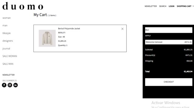 Il Duomo checkout page showing Il Duomo promo code box | Screenshot taken by SimplyCodes community member on Feb 23, 2025