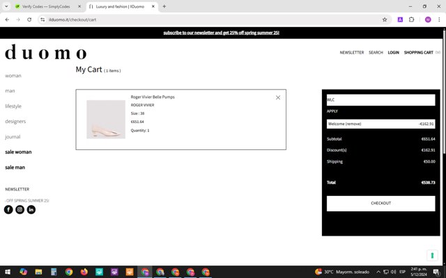 Il Duomo checkout page showing Il Duomo promo code box | Screenshot taken by SimplyCodes community member on Dec 5, 2024