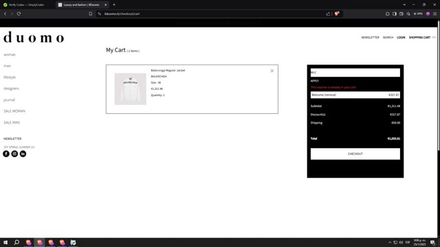 Il Duomo checkout page showing Il Duomo promo code box | Screenshot taken by SimplyCodes community member on Jan 26, 2025