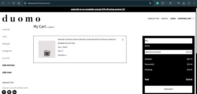 Il Duomo checkout page showing Il Duomo promo code box | Screenshot taken by SimplyCodes community member on Dec 8, 2024
