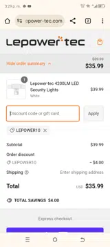 LEPOWER10 coupon verification screenshot
