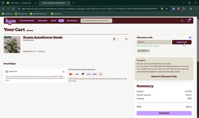 ILGM checkout page showing ILGM coupon code box | Screenshot taken by SimplyCodes community member on Aug 30, 2025