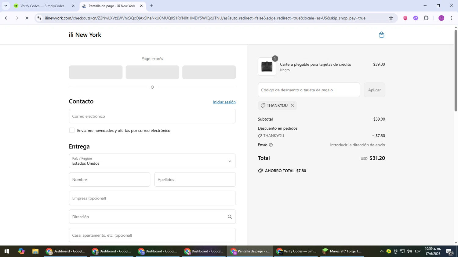 ili New York promo code screenshot showing code THANKYOU applied at ili New York checkout page. Uploaded by SimplyCodes community member Son_Goku on Jun 17, 2025