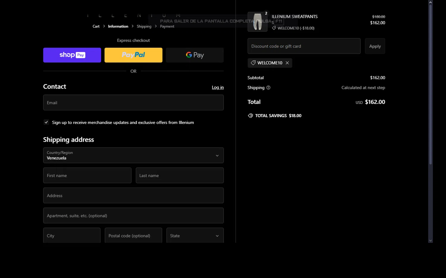Illenium promo code screenshot showing code WELCOME10 applied at Illenium checkout page. Uploaded by SimplyCodes community member GiornoGiovanna on Feb 3, 2025