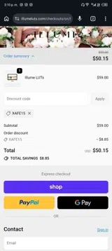XAFE15 coupon verification screenshot